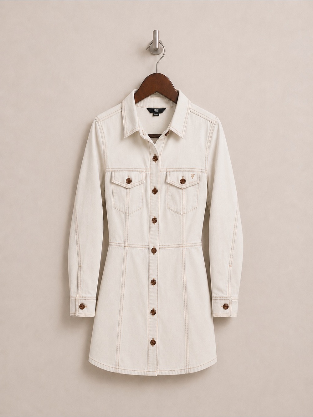 Frye Cream White Denim Shirt Dress Jacket Women’s XS Button Front Utility NWOT